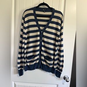 J Crew Men’s Striped Cardigan Sz Large Pima Cotton Wool Academia Preppy Nautical